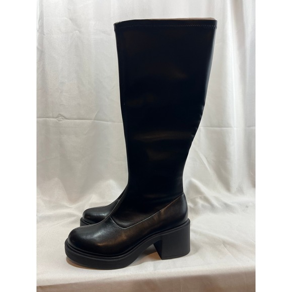 wild fable Shoes - Wild Fable Womens Black Chunky Block Heel Knee High Boots Side Zip Size 9 NEW